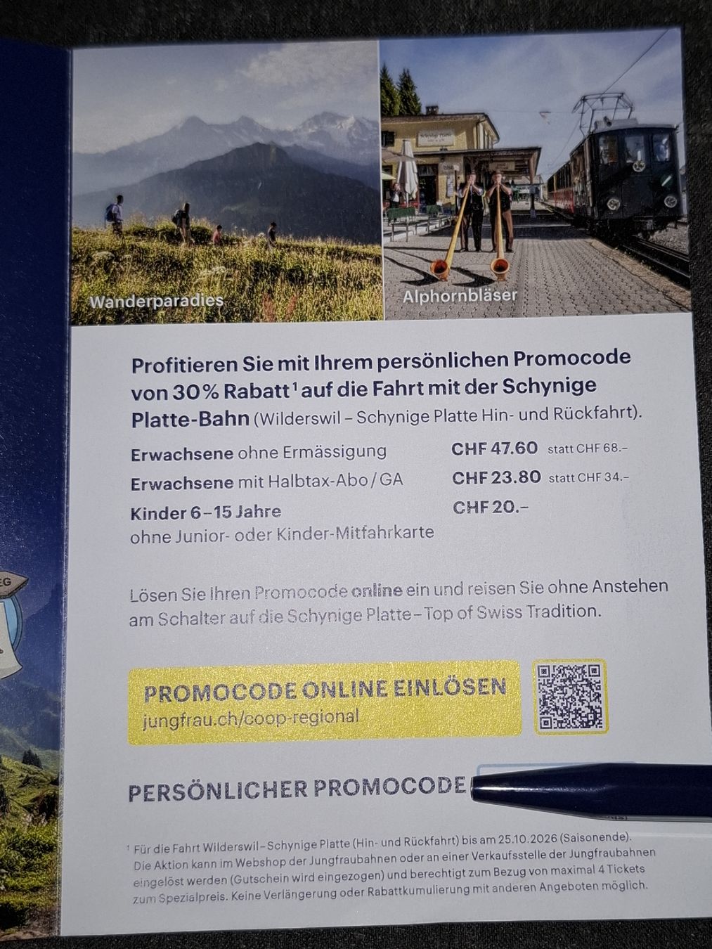 Buoni: Promocode 30% Rabatt Schynige Platte  – Nuovo (secondo la descrizione) da Zuchwil venduto da bvj_5t82 2