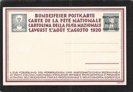 Bundesfeierkarte 1920 (Holzfäller) Nr. 30 , Entwertet !