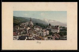 AK Zug, Ortsansicht mit Kirche und See