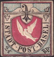 Wunderschöne "BASLER TAUBE", Nr.8 ungebraucht, 25'000.-++