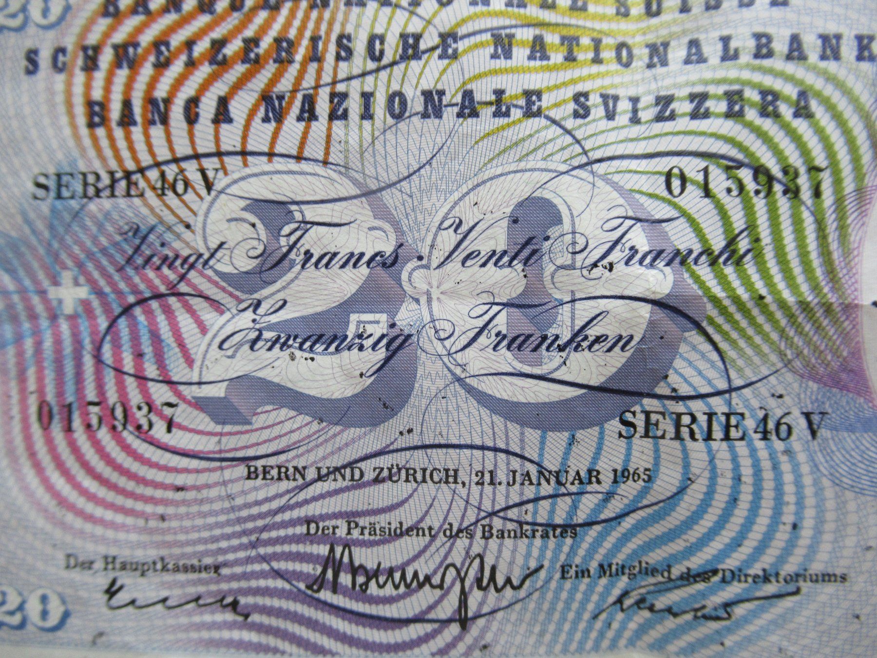 Banknoten: 20 Franken Banknote, 1965 – Gebraucht aus Laupen BE von Algund 2