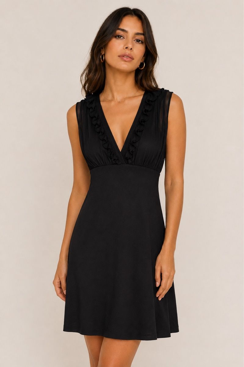 Zalando Vestiti: Chic Black Mesh Ruffle Dress Zalando Size S – Usato da Zürich venduto da cha_jz8q