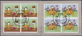 2014, Nr.1518+1519 (Garfield) 4er-Blöcke mit Ersttags-O.