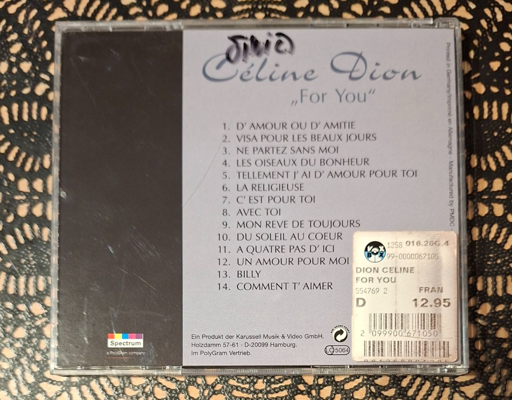 CD: Celine Dion - For You, CA Pop CD Album 1996 – Usato da Schönenberg TG venduto da Gregordini 1