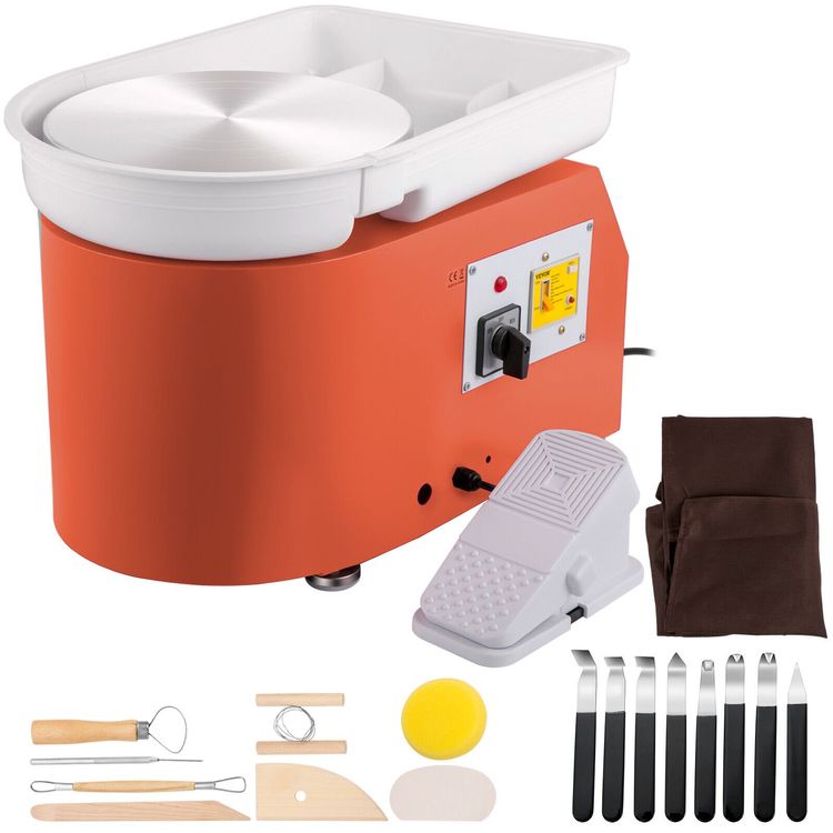 Krovtoy Mini-pottenbakkersmachine, 6,5 cm, 10 cm, 30 W, 0-300 omw/min, elektrische pottenbakkersmachine met afneembaar pedaal