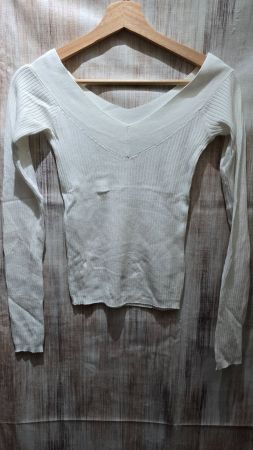 🎉 Off-Shoulder Rippstrick Pullover - XS - Weiss