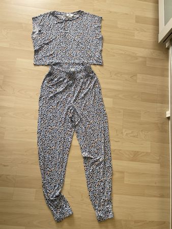 Set H&M Blumenmuster kurzarm Hose blau Grösse 158 164