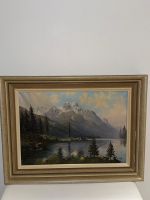 Peinture à l’huile sur toile – Paysage de montagne signée E.