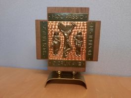 Dekoration: Einzigartiges Holzkreuz (Messing u. Kupfer) 20cm