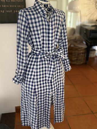 Ralph Lauren Leinen  Blusenkleid kariert blau neu