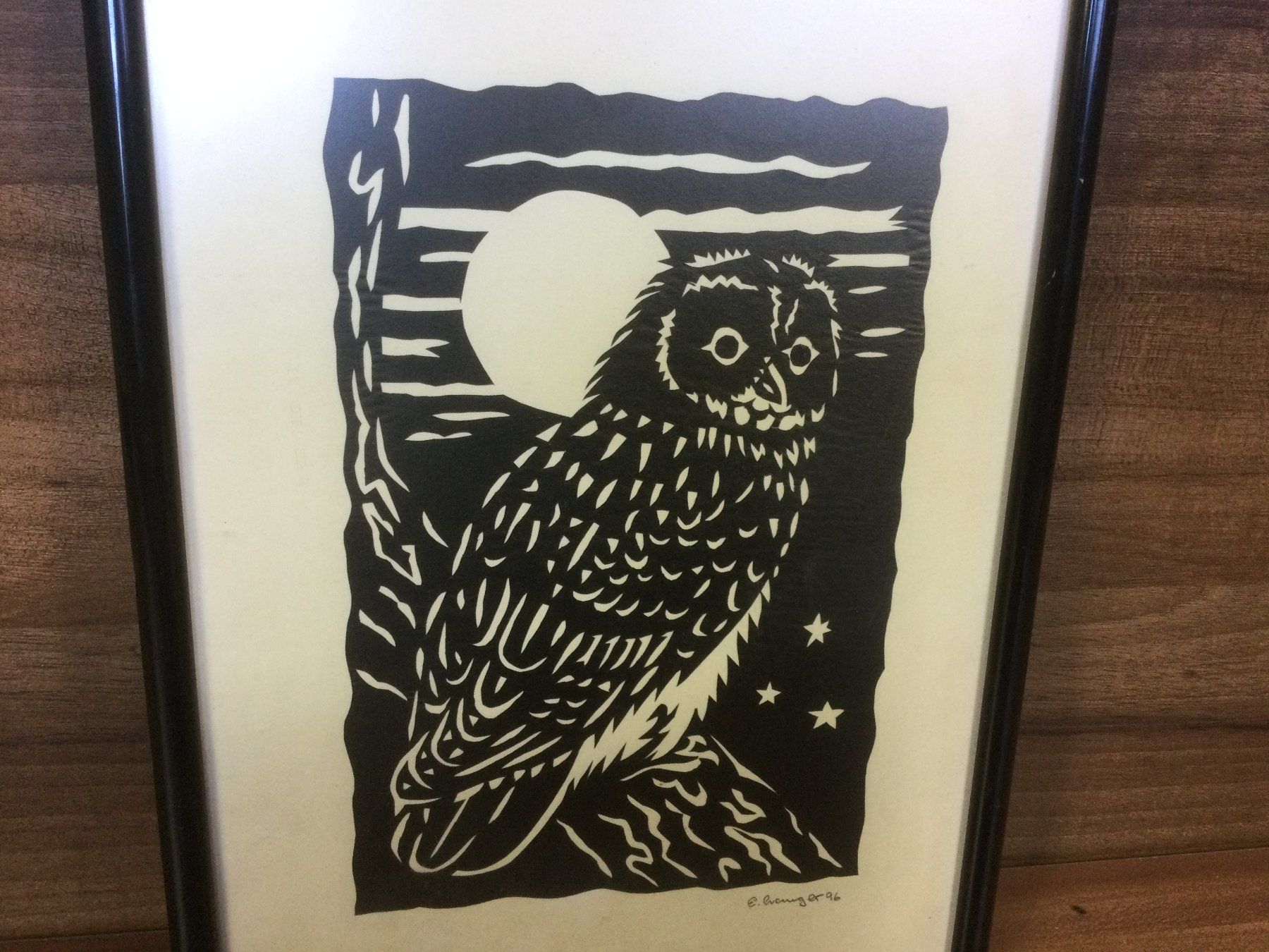 Grafiken & Lithographien: Gebrauchtes Bild mit Eule Scherenschnitt E. Langer 96 – Gebraucht aus Wangen SZ von kuriosum12 2