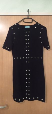 Elegantes schwarzes Kleid mit Perlen, Gr. S, Herbst/Winte...
