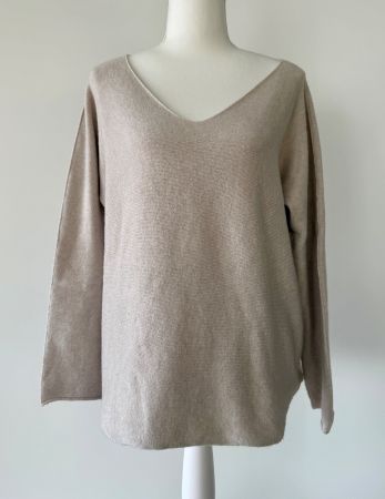 Damen Pullover Creme V-Ausschnitt Gr. S
