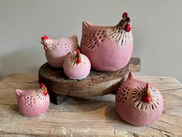 Keramik Hühner Set 5-teilig rosa NEU