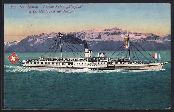 Cartoline postali: Lac Léman, Bateau-Salon Simplon et les  – Usato da Berlin venduto da bartko-reher