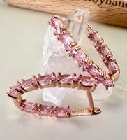585 Roségold Creolen mit rosa Marquise Zirkonia luxuriös NEU