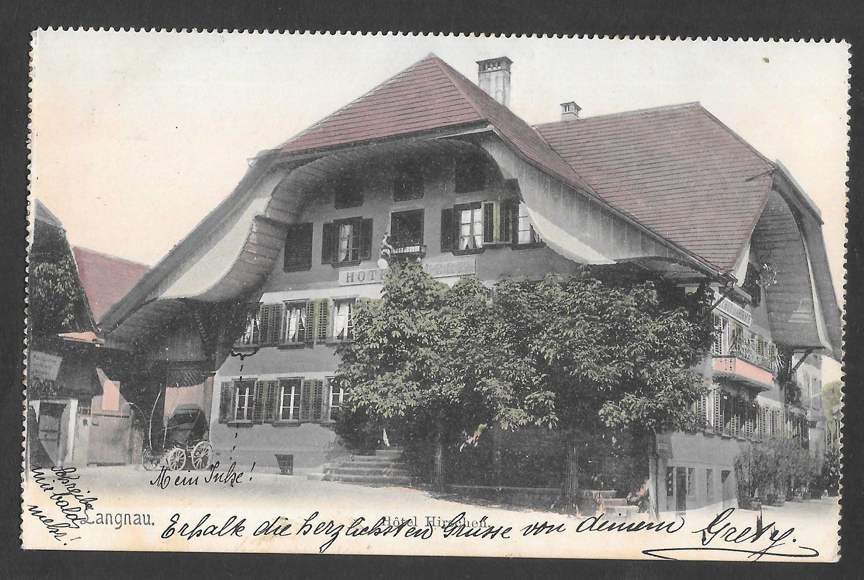 Ansichtskarten: Langnau Hôtel Hirschen coloriert – Gebraucht aus Olten von clotaldi