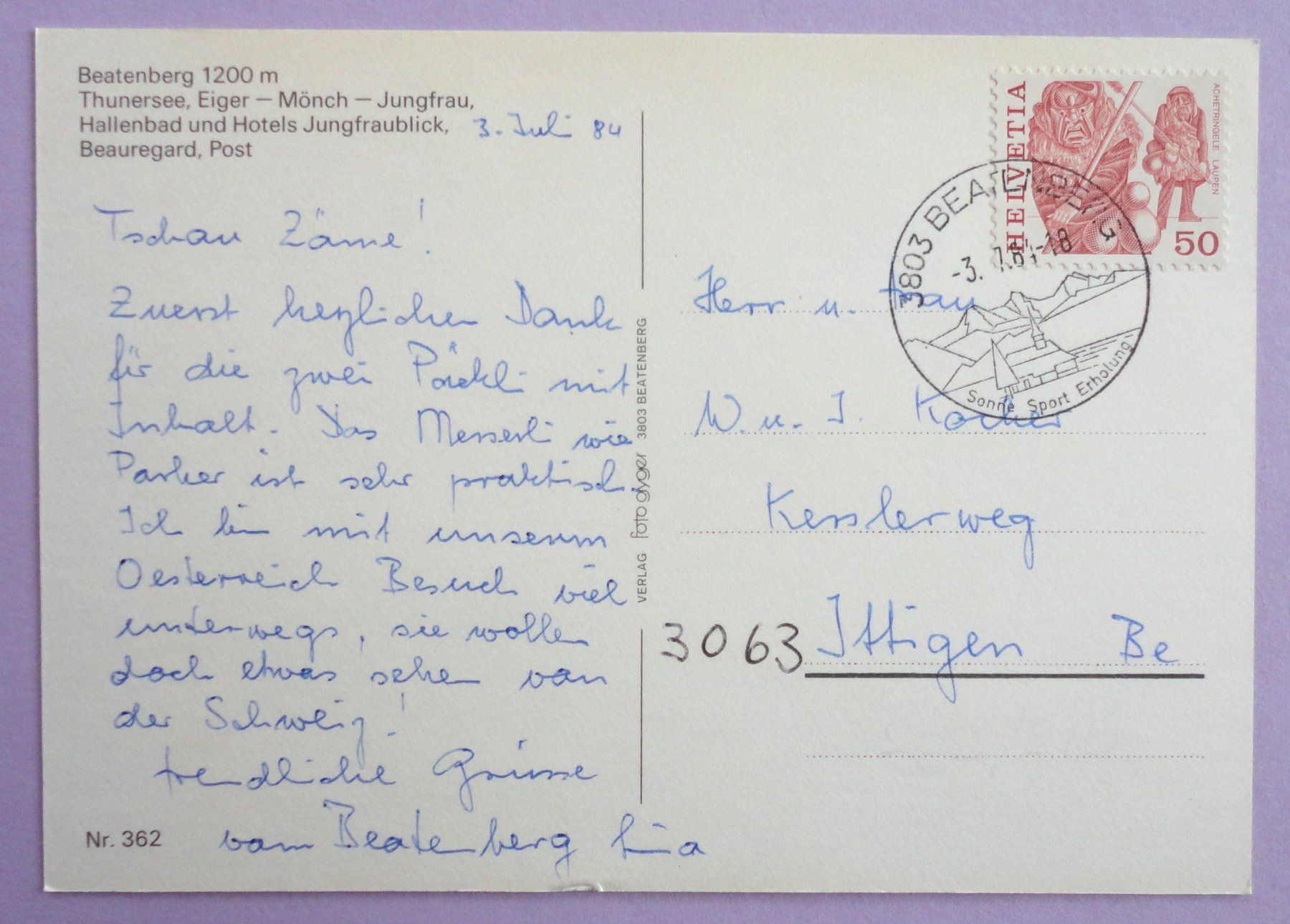 Cartoline postali: Beatenberg 1200 m – Usato da Fétigny venduto da Billy2miny 1
