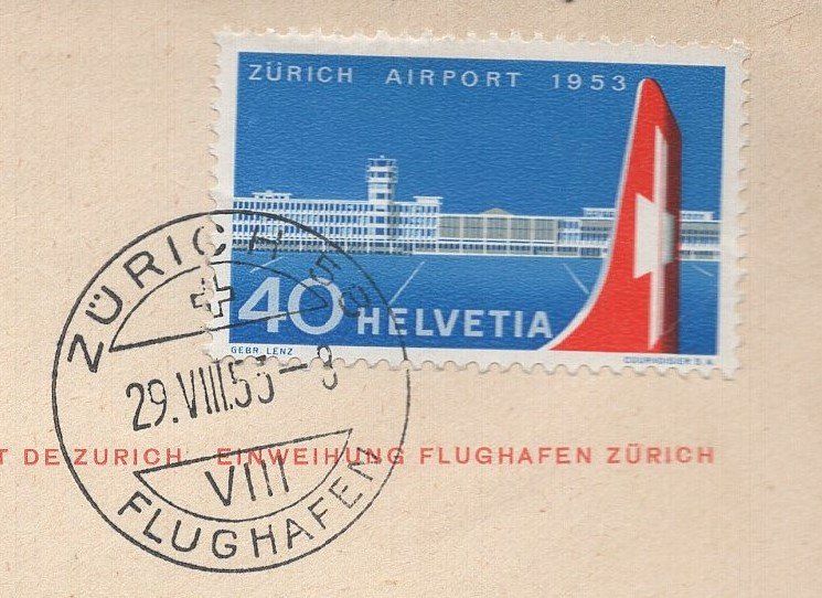 Tutti i francobolli: FDC Flughafen 1953    SWISSAIR - Kuvert – Usato da Aarau venduto da kufi44 1