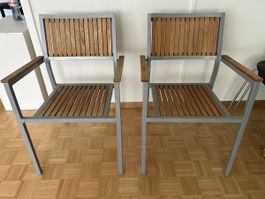 2er Set Outdoor Gartenstühle Holz/Metall 