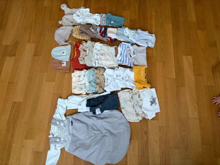 Baby Kleiderpaket 38-teilig Gr 56/62 & Schlafsack Baumwolle