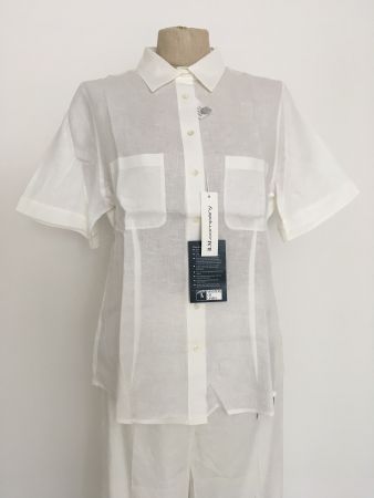 B.M. Company KA Bluse Cora 100 % Leinen weiss 42 etw transpa