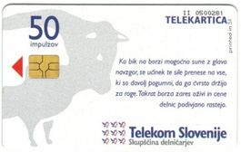 Telefonkarte Slowenien Chip-176 Biki, Büffel auf Rot