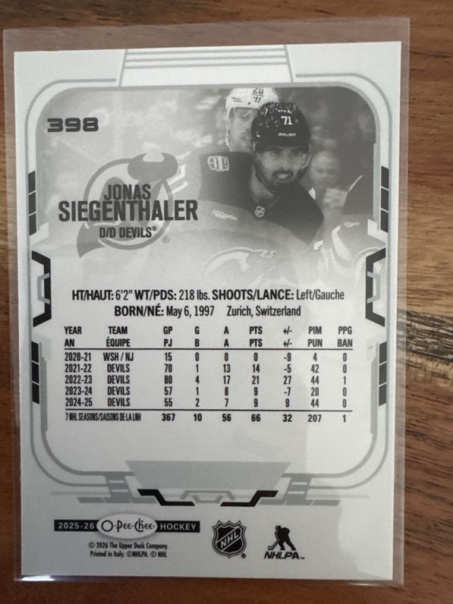 NHL Carte collezionabili: Jonas Siegenthaler - O-Pee-Chee Card - New Jersey Devils – Usato da Grüningen venduto da Peterpan99 1