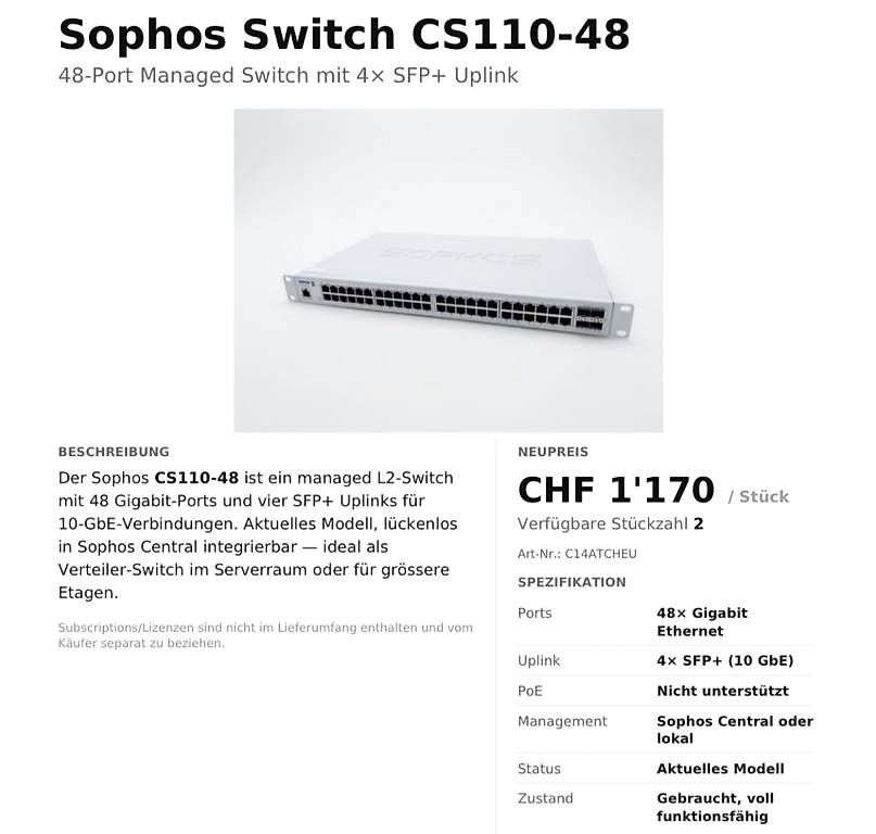 Firewall: Sophos Switch CS110-48 – Usato da Basel venduto da AlexanderBE