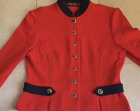 Escada Wool Jacket, Size 36, Red/Navy 50