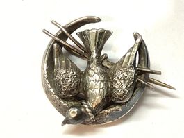 Antike Edwardianische Brosche, Taube in  Mondsichel , Silber