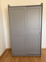 Wardrobe grey sliding doors with hanging rail and shelf