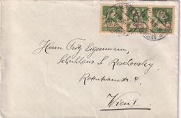 Dreierstreifen Tell Nr.153 auf Brief von Zürich nach WIEN.