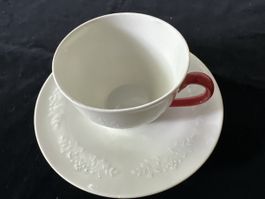 Scherzer Bavaria Tasse mit Unterteller, weiss mit rotem Henk
