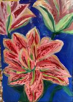 Gemälde Lilien Blumen abstrakt Acryl auf Leinwand 50x70cm