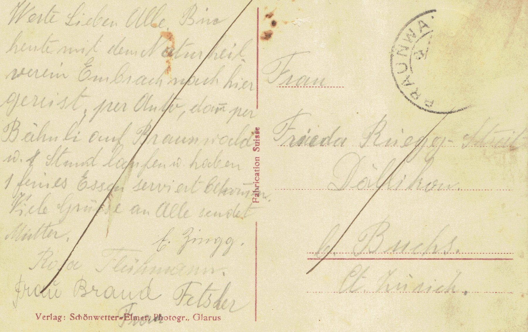 Cartoline postali: Braunwald-Nussbühl GL, um 1925 – Usato da Otelfingen venduto da Schmitte9 1