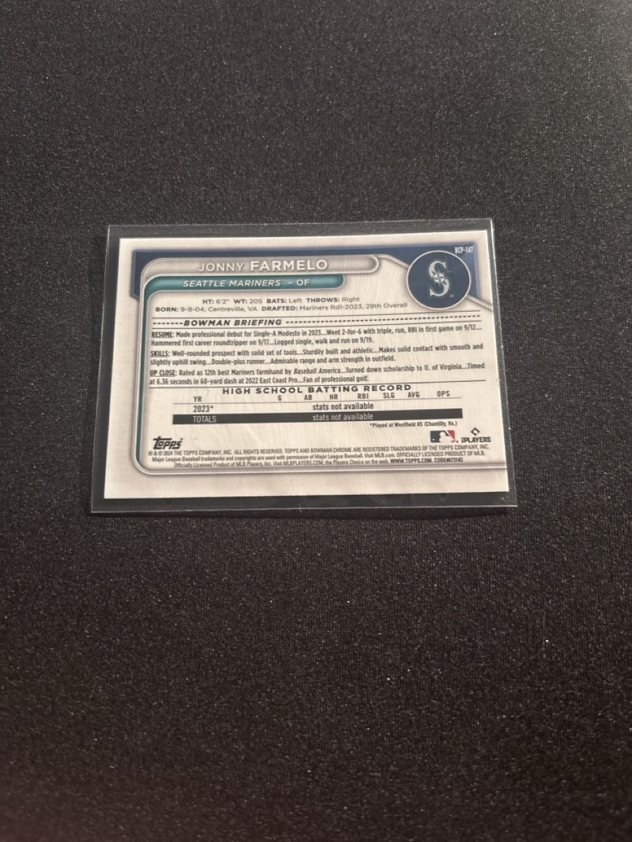 Topps Carte collezionabili: Jonny Farmelo - Seattle Mariners - Baseball Chrome Karte – Usato da Kaiseraugst venduto da Baum_12 1