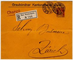 30 Rp. Helvetia mit Schwert auf R-Privatganzsache von CHUR