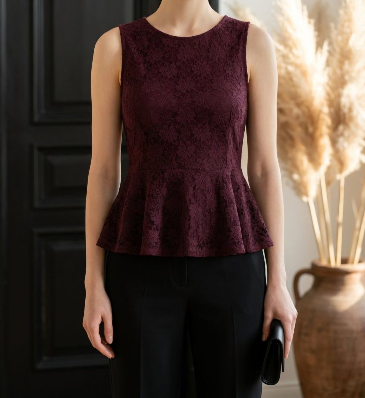 Vero Moda Top: Vero Moda Peplum Top bordeaux Spitzen Gr. S Schösschen – Usato da Füllinsdorf venduto da Sunnebliemli7 2