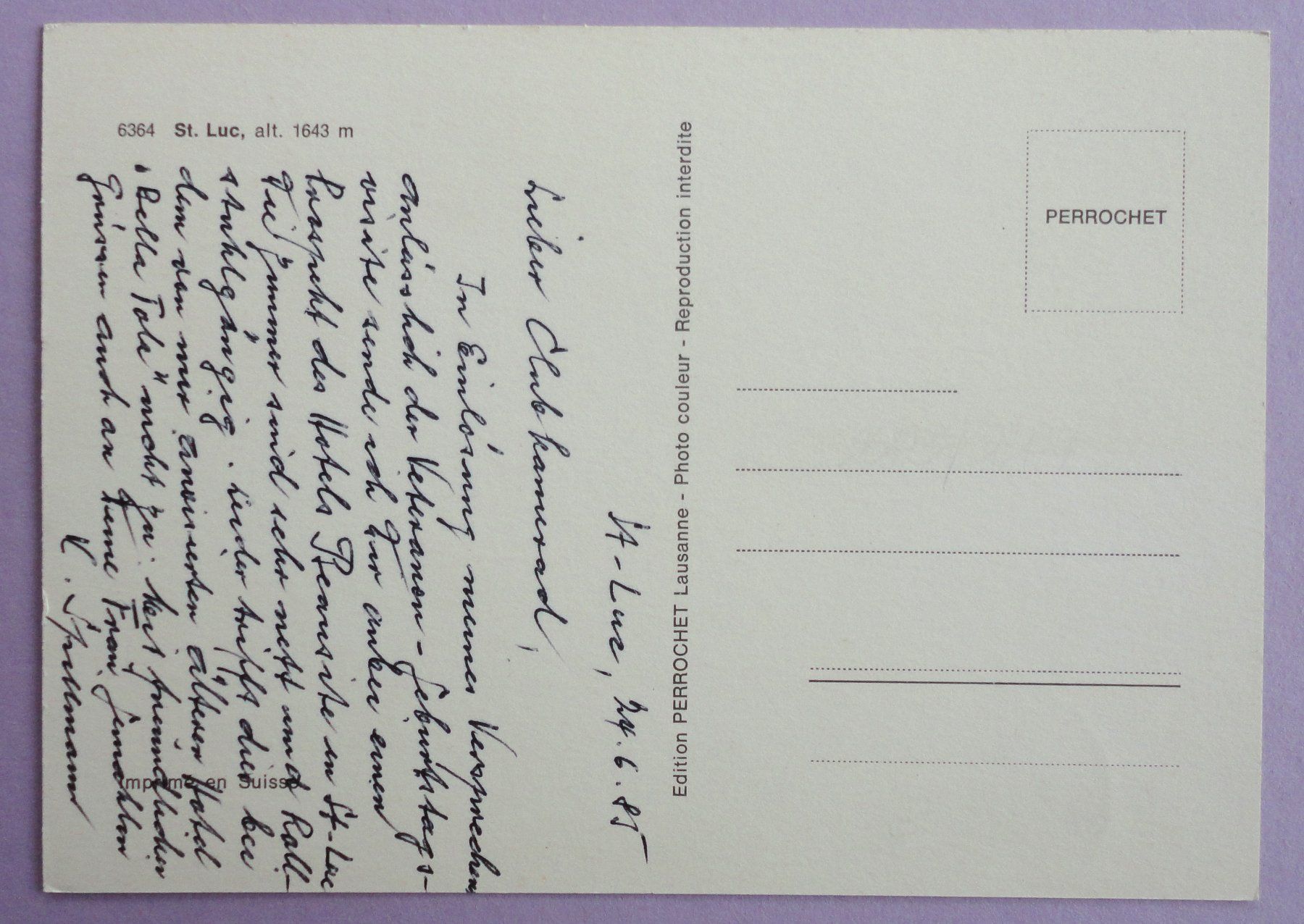 Cartes postales: St. Luc, alt. 1643 m – D'occasion à Fétigny par Billy2miny 1