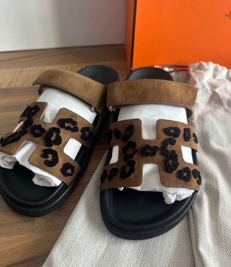 Hermès Scarpe da uomo: Hermès Chypre Leopard, Gr. 39, braun – Nuovo (secondo la descrizione) da Triesen venduto da atos87 1