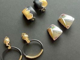 Elegante Vintage  Ohrclips, schwarz/gold und silber farbig