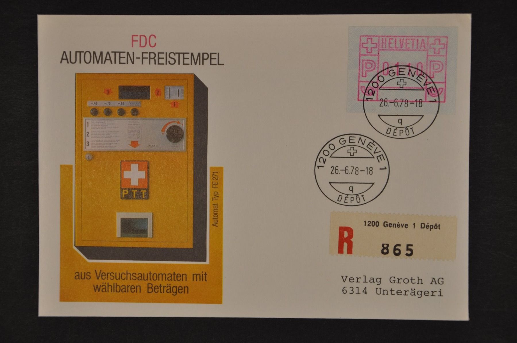 Tutti i francobolli: ATM 2 26.06.1978 R-FDC Genf – Usato da Wolfhalden venduto da Zinauktion