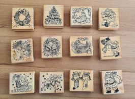 Weihnachtsstempel Set, 12 Sujet, Holz, zum Basteln 🎅🎄🌟