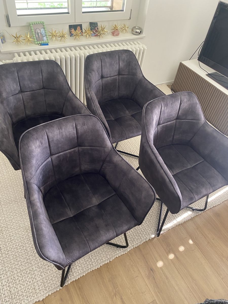 Chaises: 4 Stühle Samt Optik Grau NEU – Neuf (Voir description) à Luzern par pie_qfq9