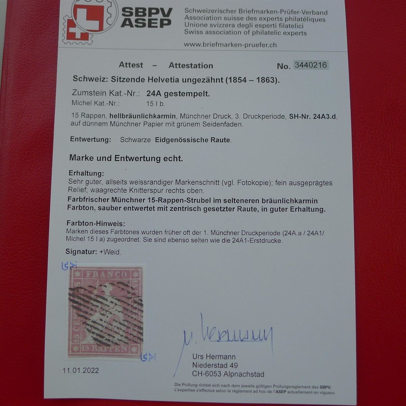 Alle Briefmarken: Seltene STRUBEL-MARKE: 24A3.d, +Attest, Kat: 900.-+ – Gebraucht aus Sursee von Luzernerraute 3