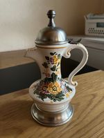 Vintage Keramik Kanne mit Zinn-Deckel & Blumendekor