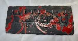 Schlüsselbrett Garderobe Raku rot schwarz Handmade Deko