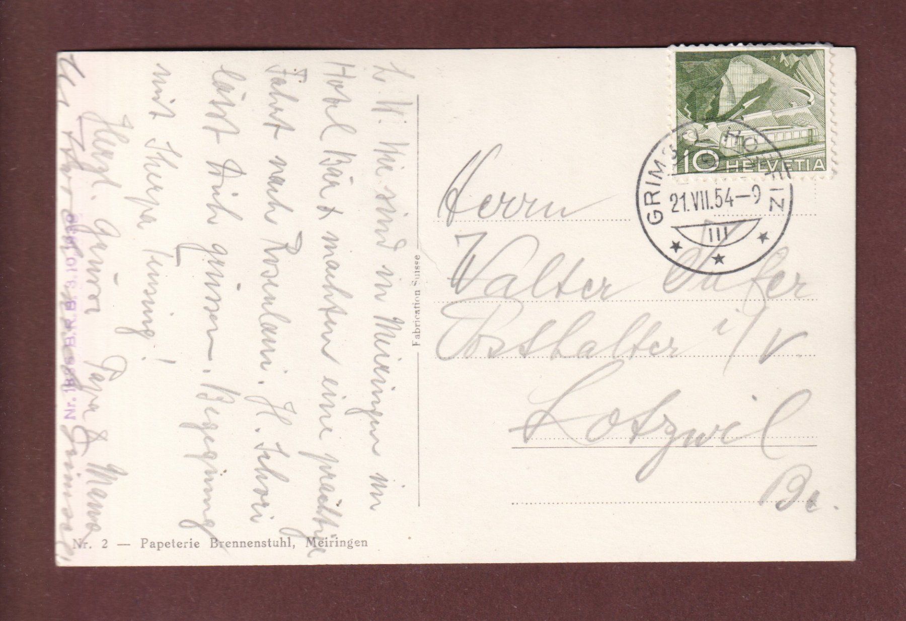 Cartoline postali: ROSENLAUI - 1954 – Usato da Pully venduto da nicecards-shop 1