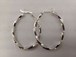 Creolen Ohrringe Oval Verdreht Sterling Silber 925